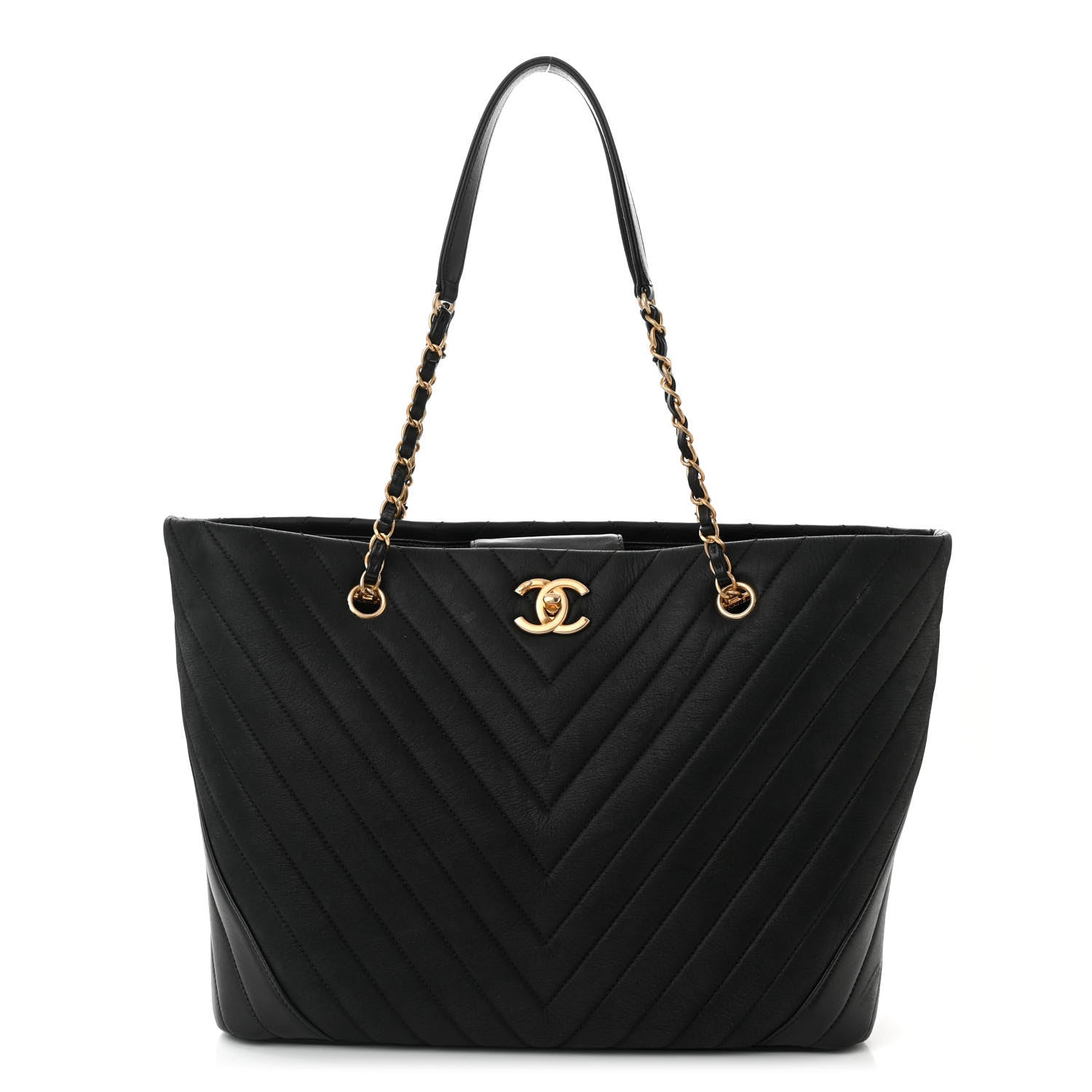 Chanel Iridescent Calfskin Lambskin Chevron Quilted Shopping Tote Black 1 of 10