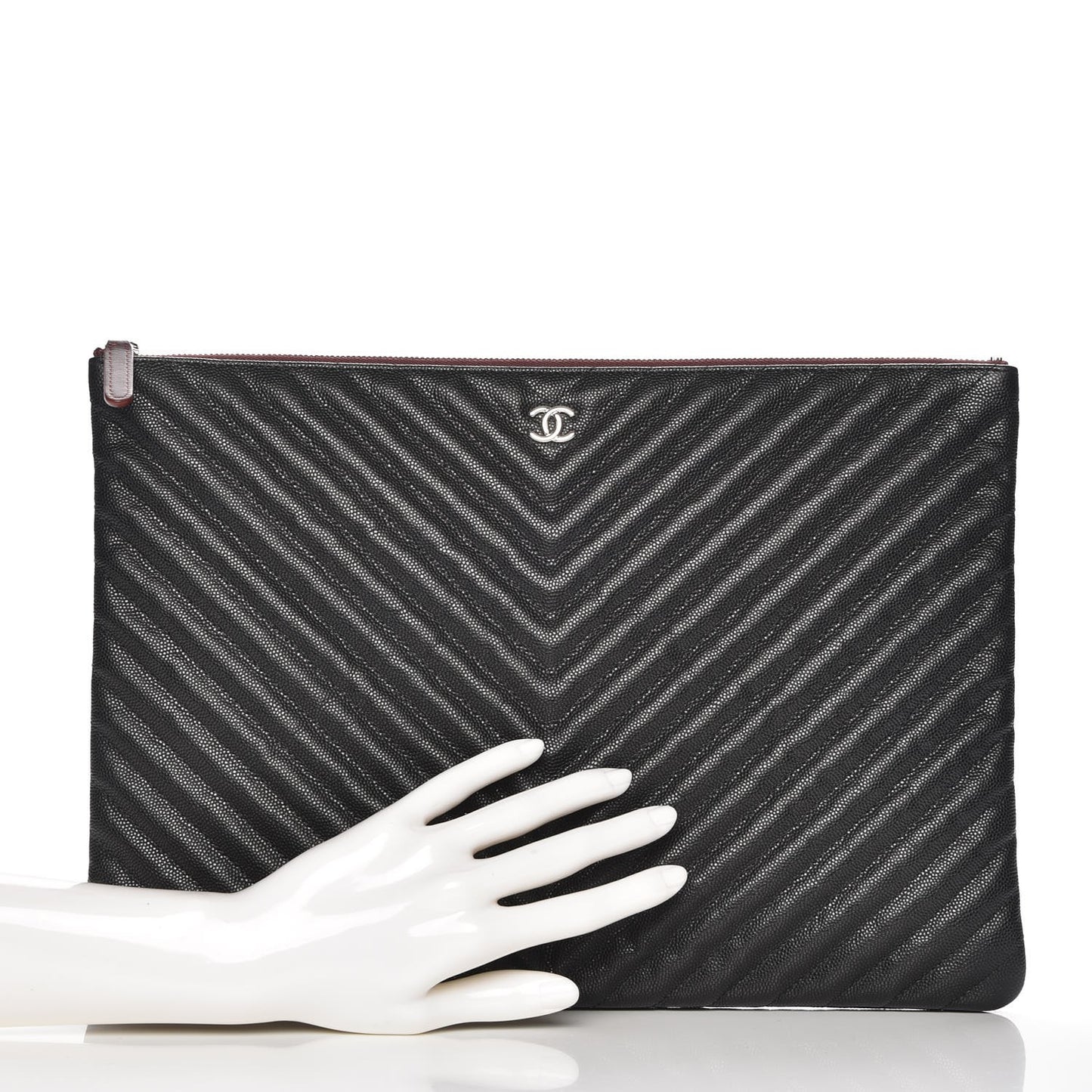 Caviar Chevron Quilted Large Cosmetic Case Black