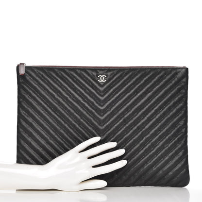 Chanel Caviar Chevron Quilted Large Cosmetic Case Black 2 of 8