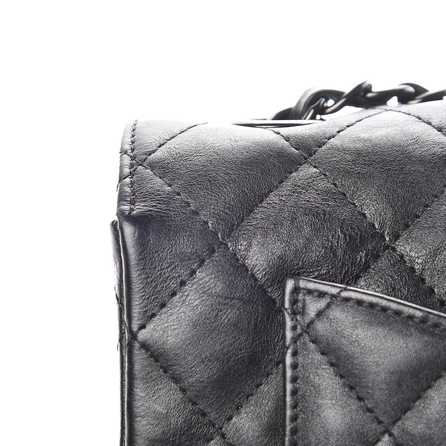 Crumpled Calfskin Quilted Mini Rectangular Flap So Black