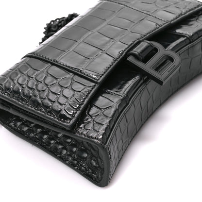 Balenciaga Shiny Calfskin Monochrome Crocodile Embossed Hourglass Chain Bag Black 9 of 11