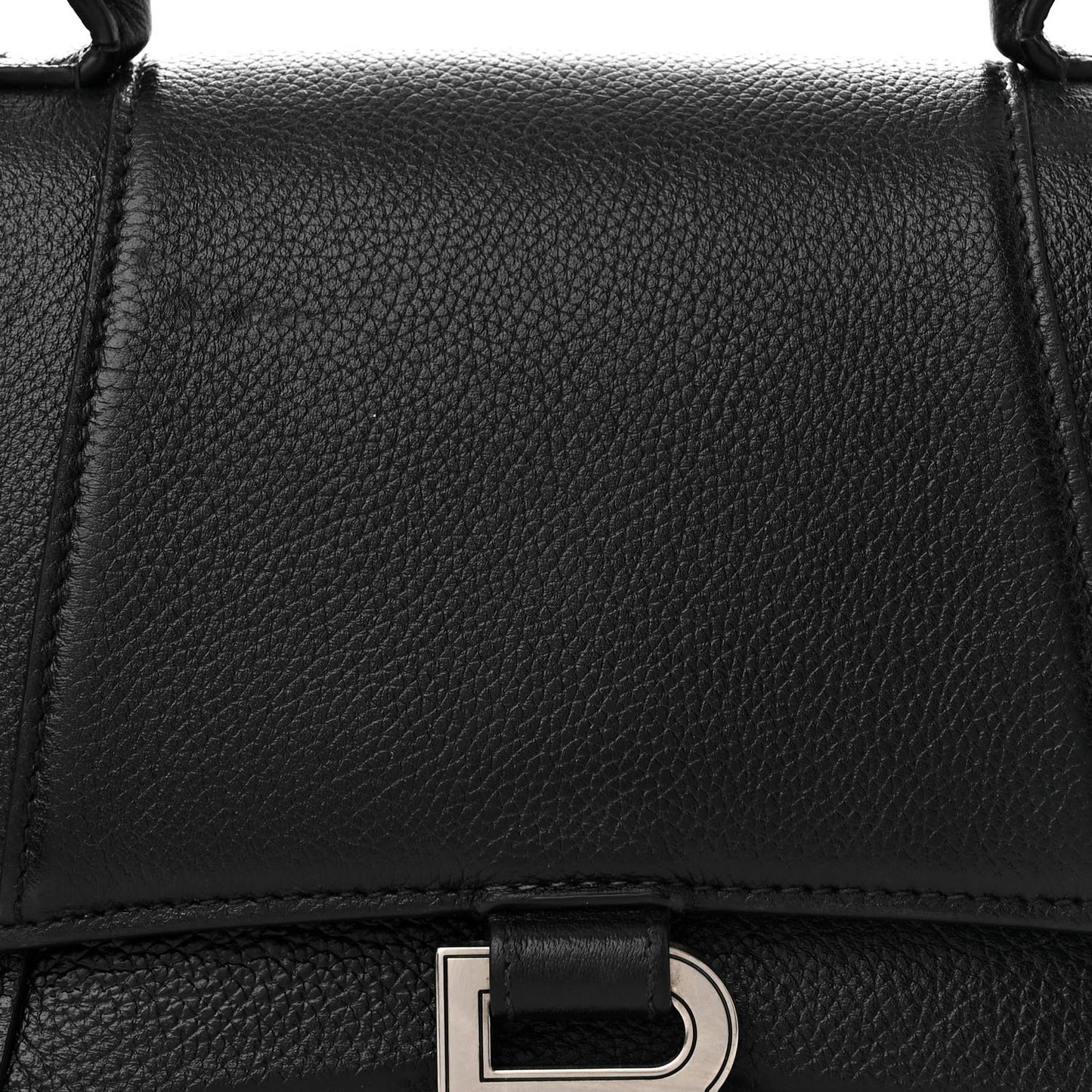 Grained Calfskin Small Hourglass Top Handle Bag Black