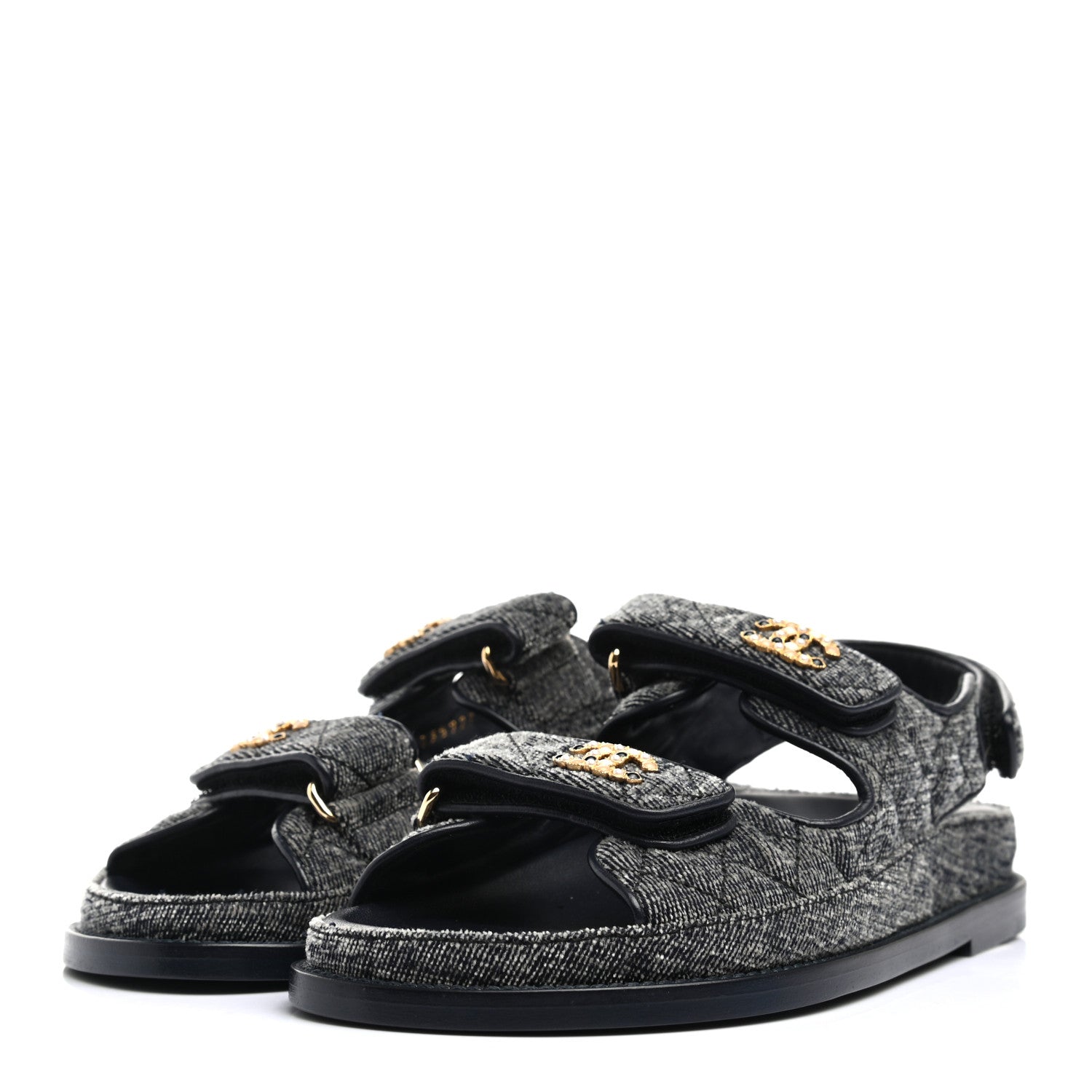 Chanel Denim Quilted Dad Sandals 36 Grey 3 of 8