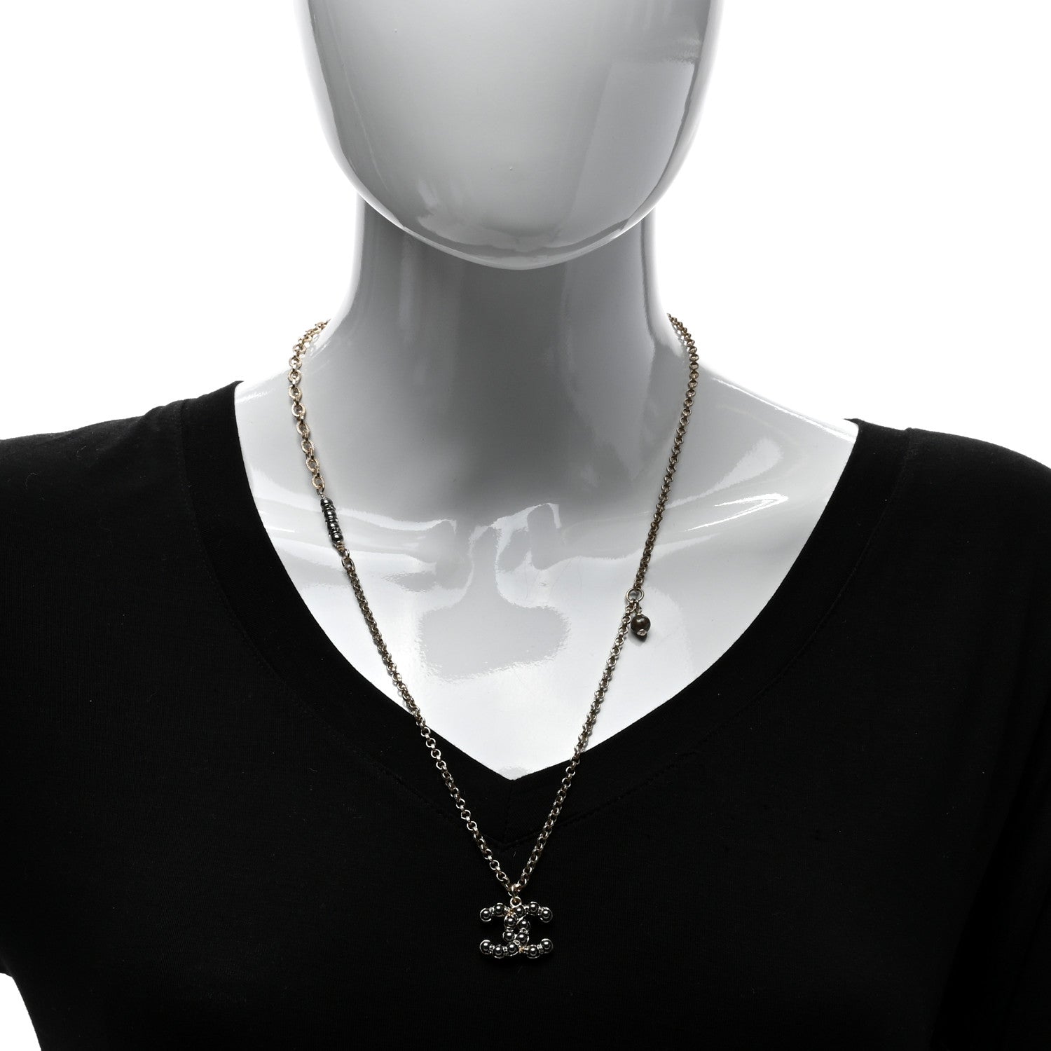 Chanel Ruthenium Pearl CC Pendant Necklace Grey 2 of 4