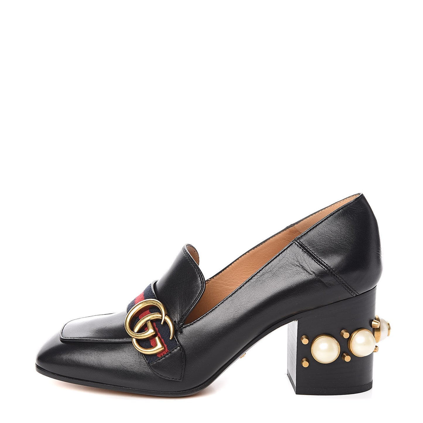 Malaga Kid Web Pearl Embellished Peyton 75mm Loafer Pumps 38 Black