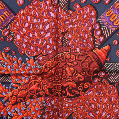 Hermes Silk Chemins De Corail Scarf 90 Ardoise Fonce Rouge Brun 3 of 3