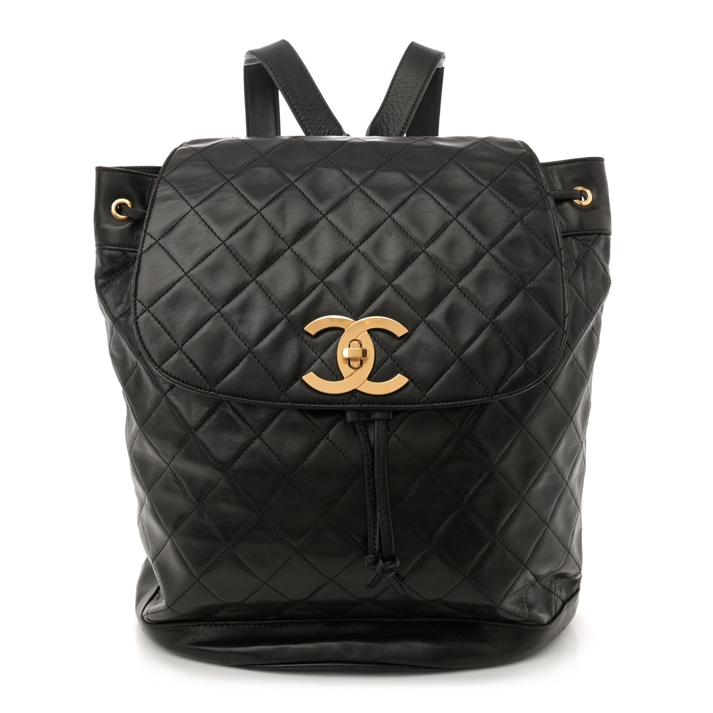 Lambskin Quilted Drawstring Backpack Black