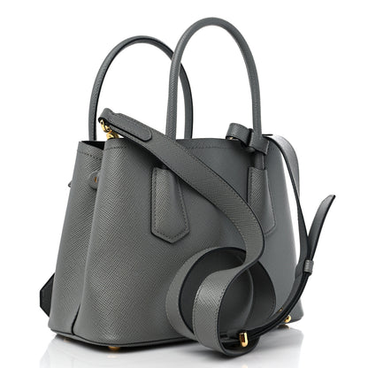 Prada Saffiano Cuir Mini Double Bag Slate Black 2 of 9