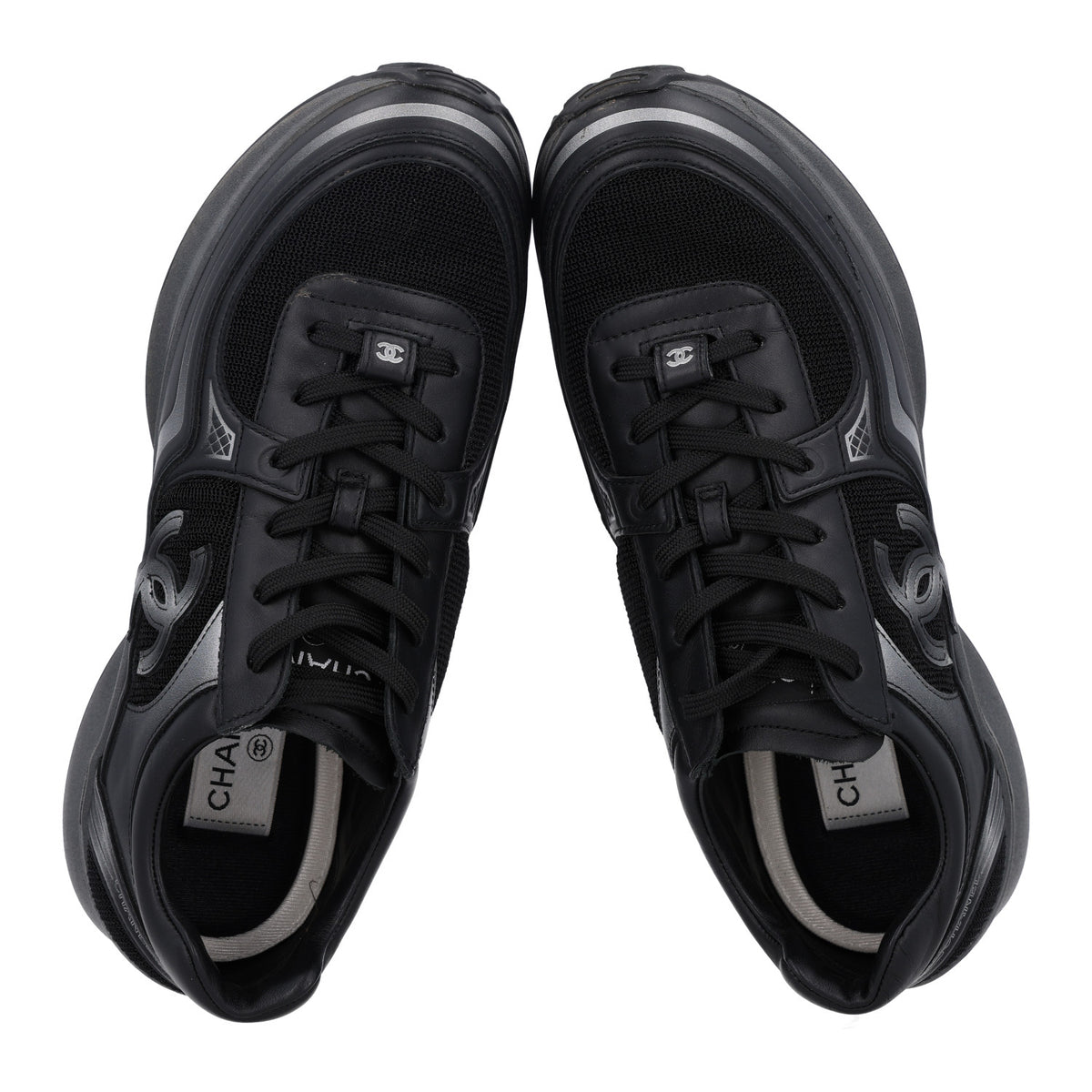 Chanel Mesh Calfskin CC Sneakers  39.5 Black Silver 2 of 10
