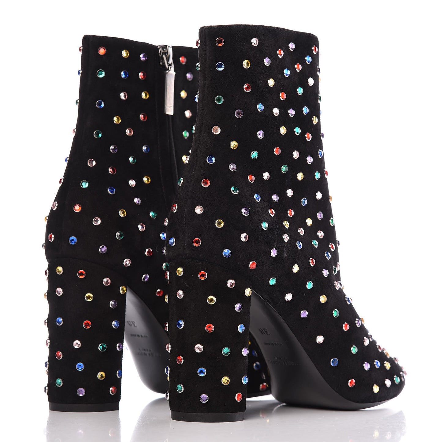 Suede Crystal Betty 95 Ankle Boots 38 Black Multicolor