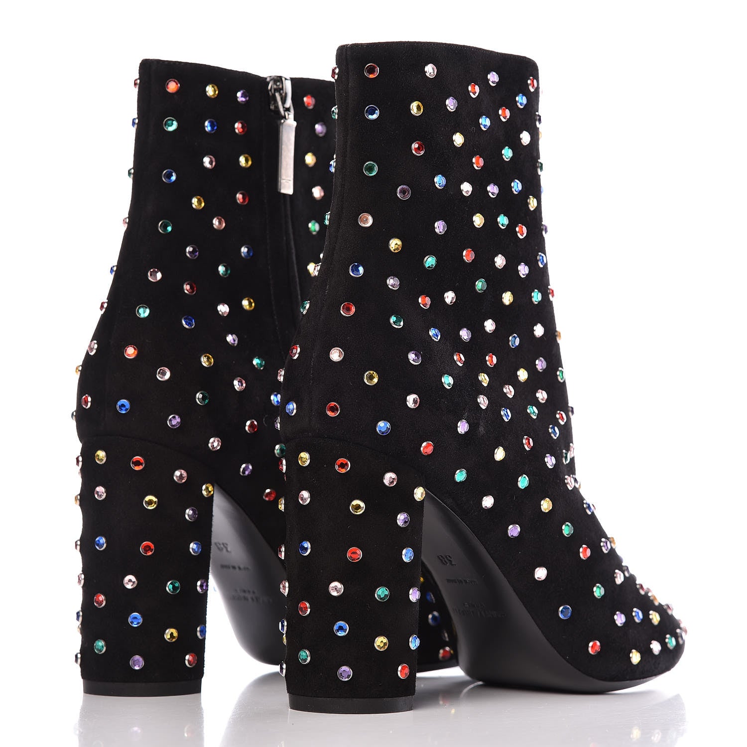 Saint Laurent Suede Crystal Betty 95 Ankle Boots 38 Black Multicolor 4 of 8