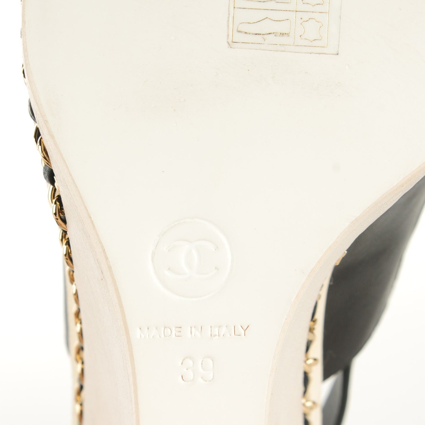 Leather Chain Slingback Wedge Sandals 39 Black