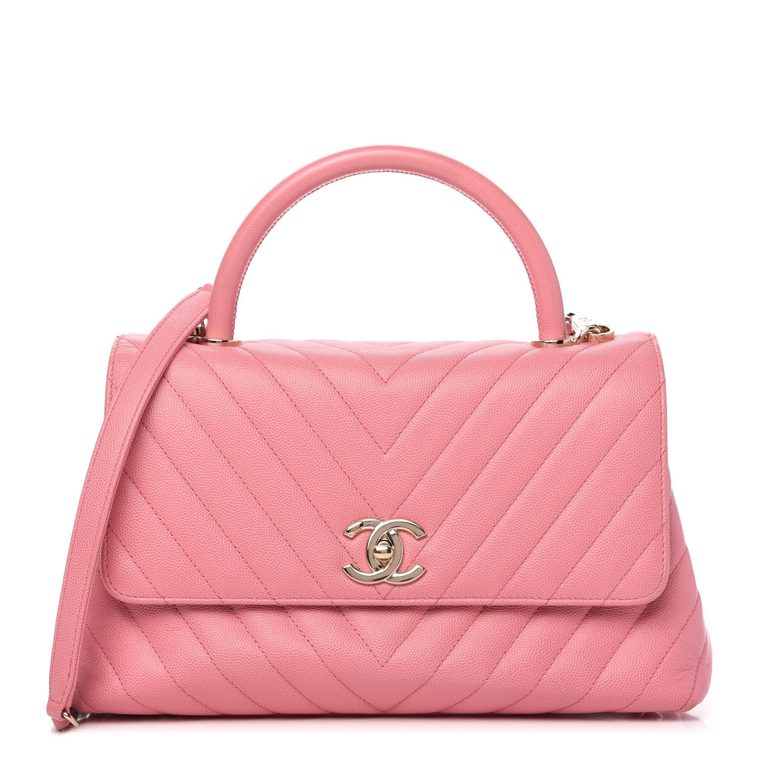 Chanel Caviar Chevron Quilted Small Coco Handle Flap Pink 1 of 10