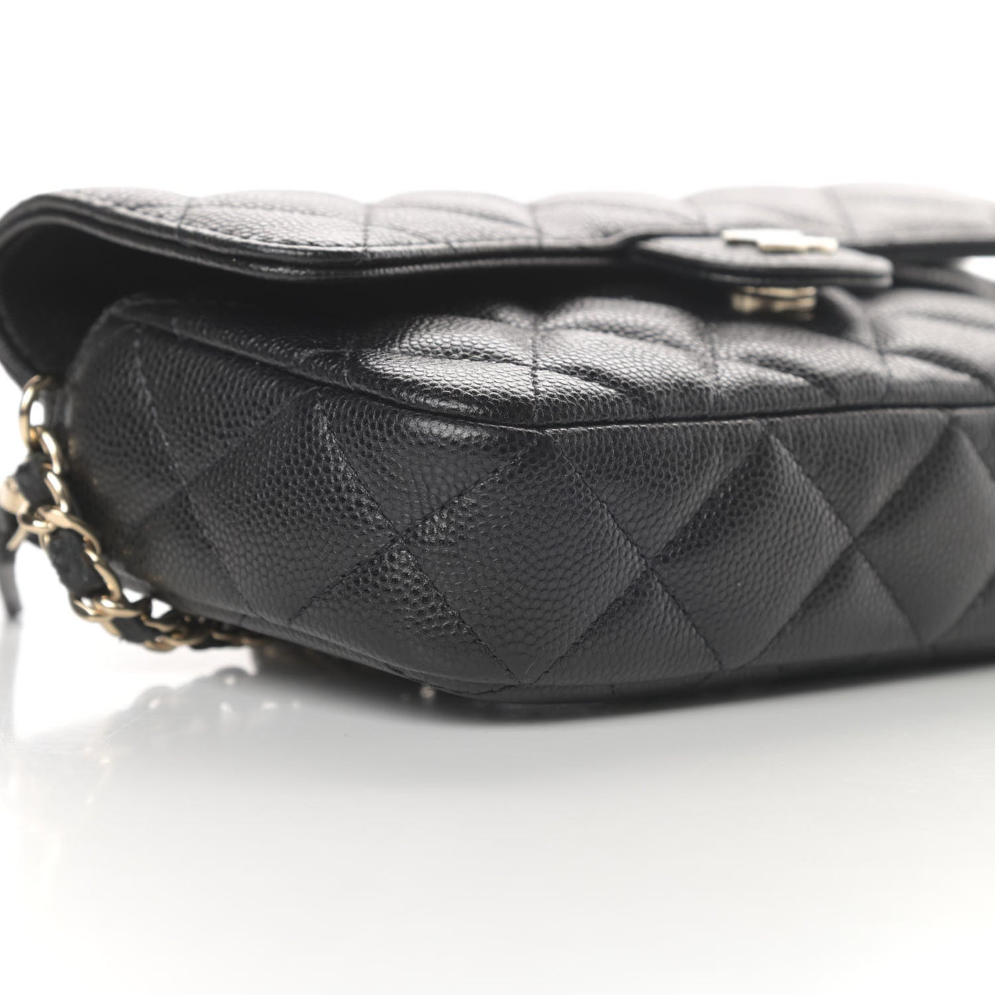 Caviar Quilted Flap Phone Holder With Chain Black