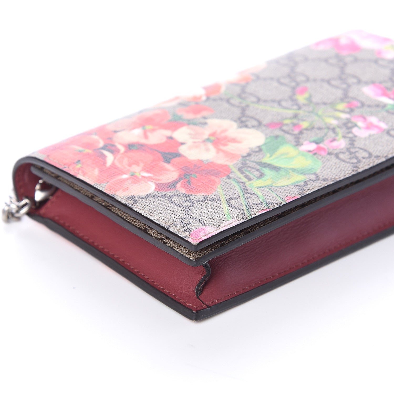 Gucci GG Supreme Monogram Blooms Chain Wallet Beige Multicolor Dry Rose 6 of 7