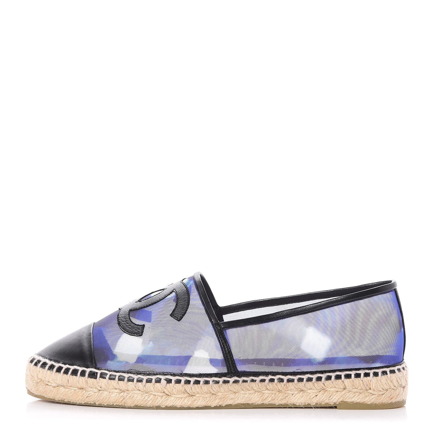 Mesh Lambskin Check Print CC Espadrilles 42 Blue Black White