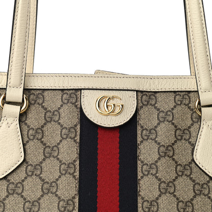 Gucci GG Supreme Monogram Textured Dollar Calfskin Web Medium Ophidia Shopping Tote Beige Ebony Mystic White 8 of 10