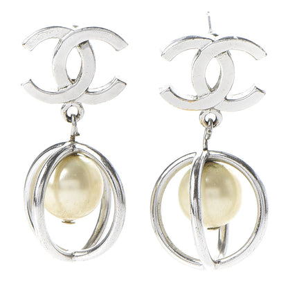 Chanel Pearl CC Drop Earrings Silver 1 of 4