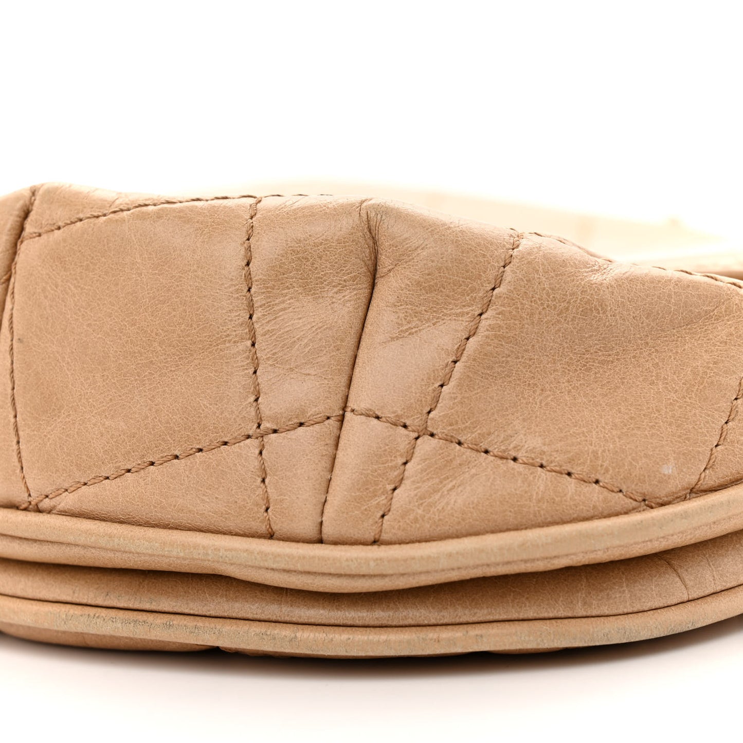 Glazed Calfskin Quilted Medium Bubble CC Flap Beige