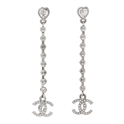 Chanel Crystal CC Heart Drop Earrings Silver 1 of 6