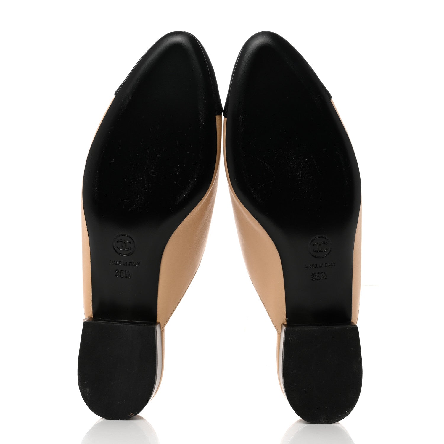 Chanel Lambskin Grosgrain Cap Toe CC Mules 38.5 Beige Black 5 of 8