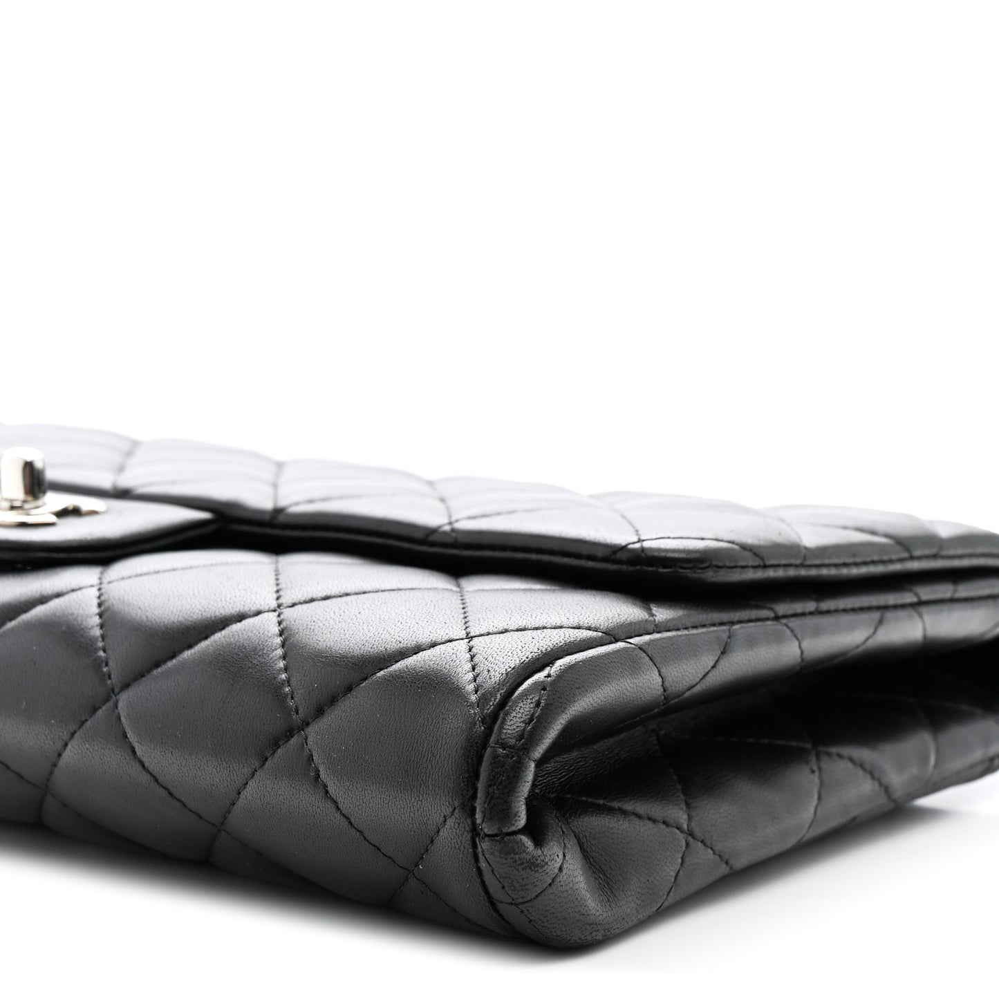 Lambskin Quilted Clutch With Chain Flap Black