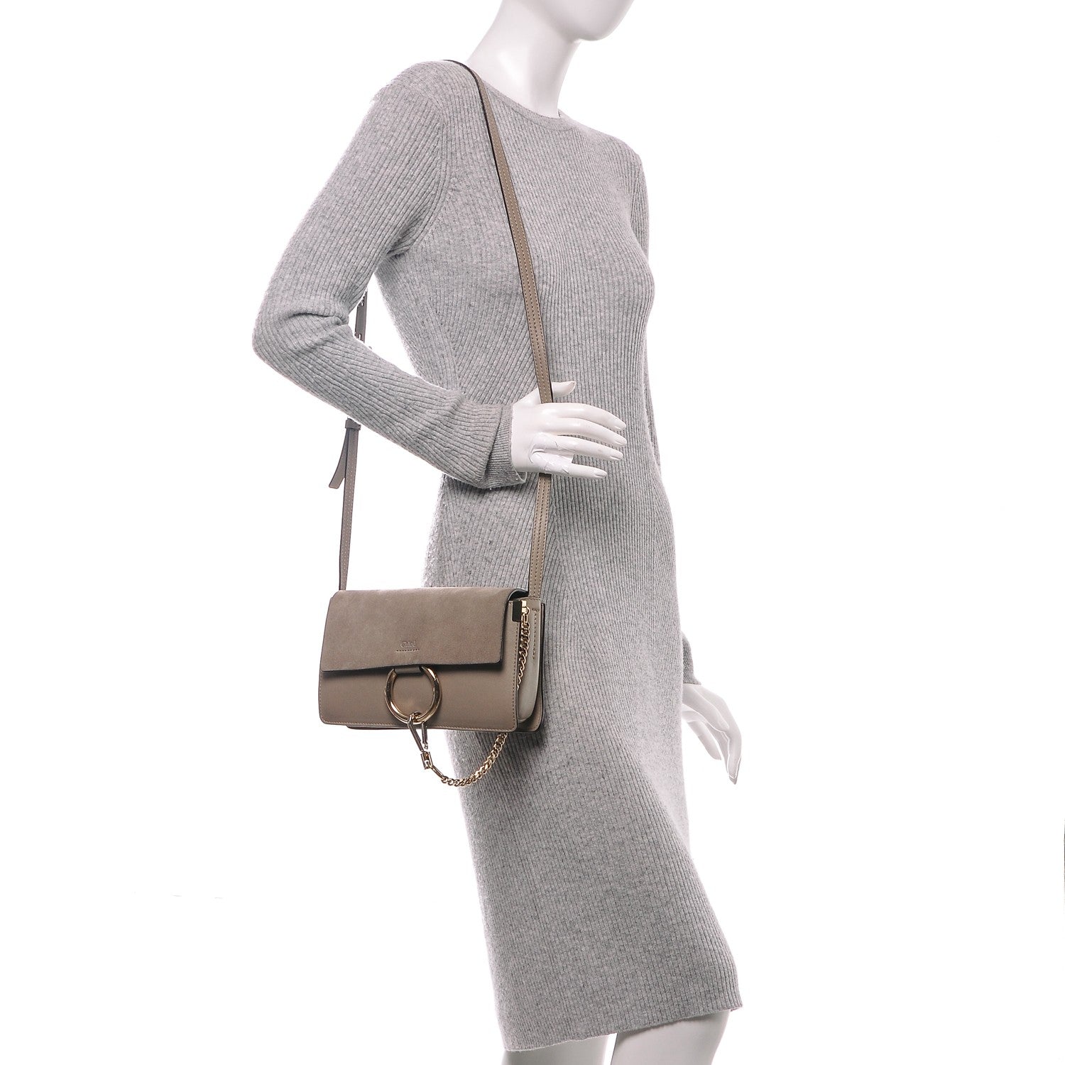 Chloe Suede Calfskin Small Faye Shoulder Bag Motty Grey 2 of 7