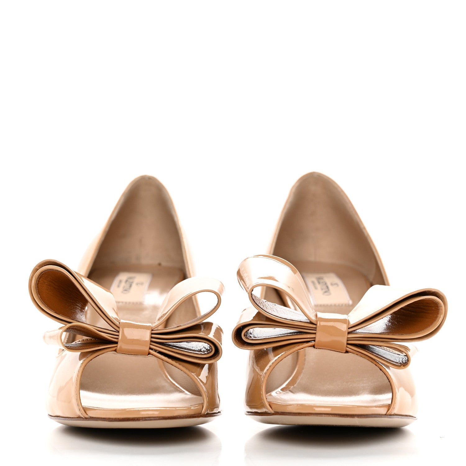 Valentino Garavani Patent Couture Bow Peep Toe Low Heel Pumps 39.5 Beige 2 of 14