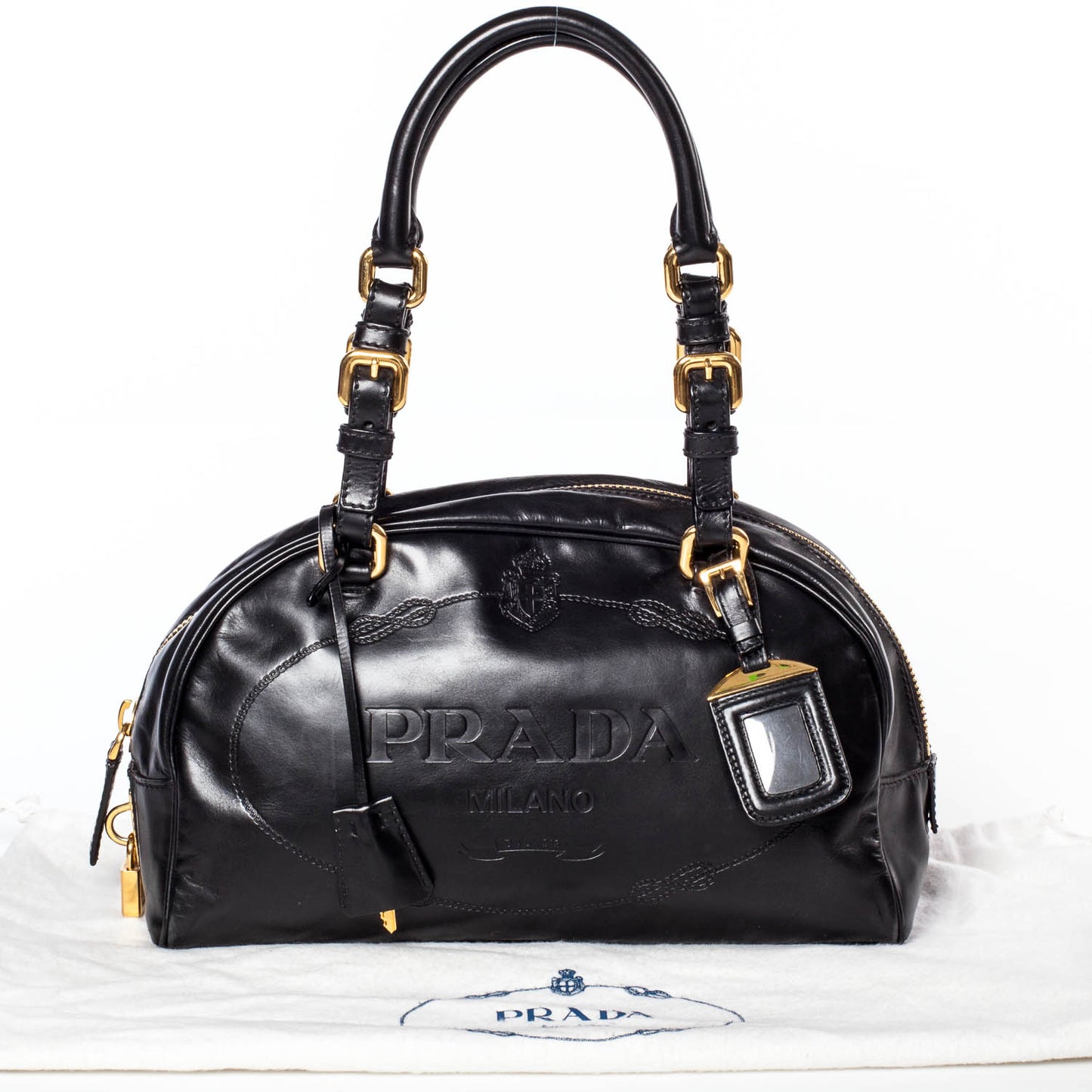 Leather Logo Bowling Bag Black