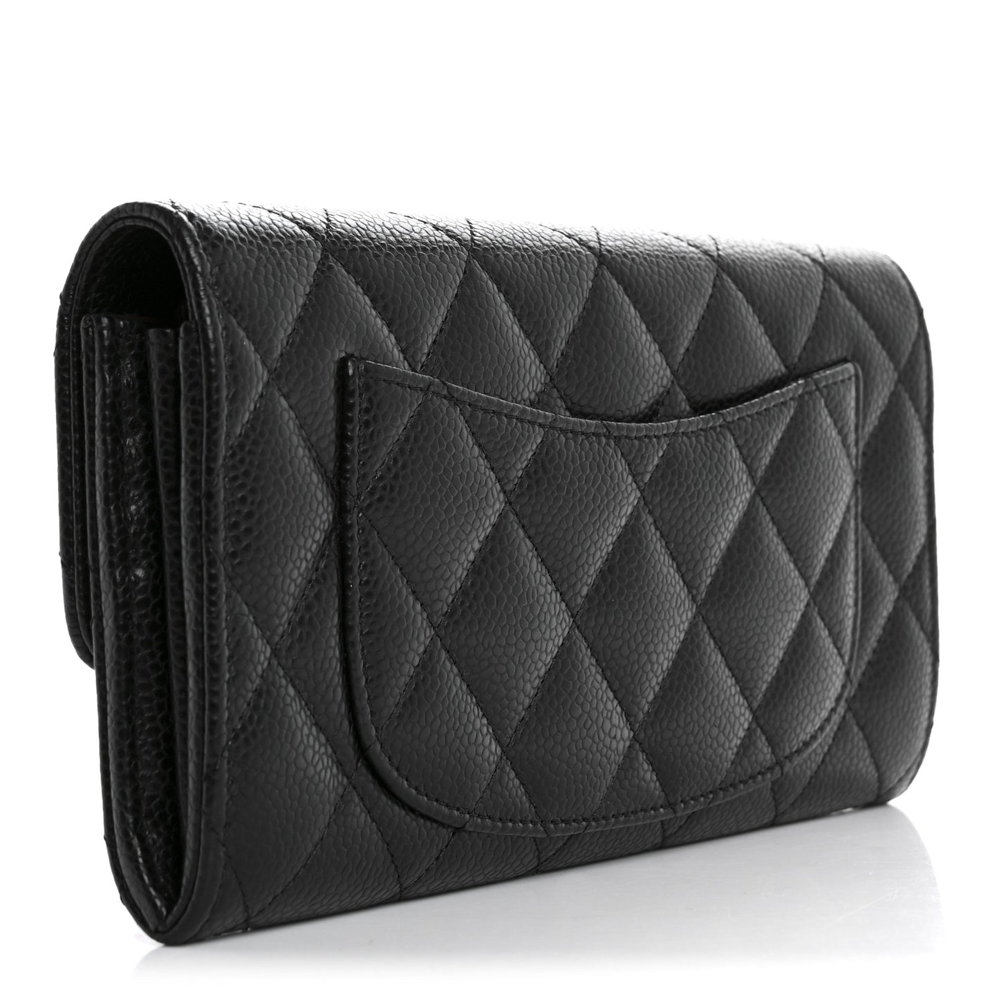 Caviar Quilted Large Gusset Flap Wallet Black