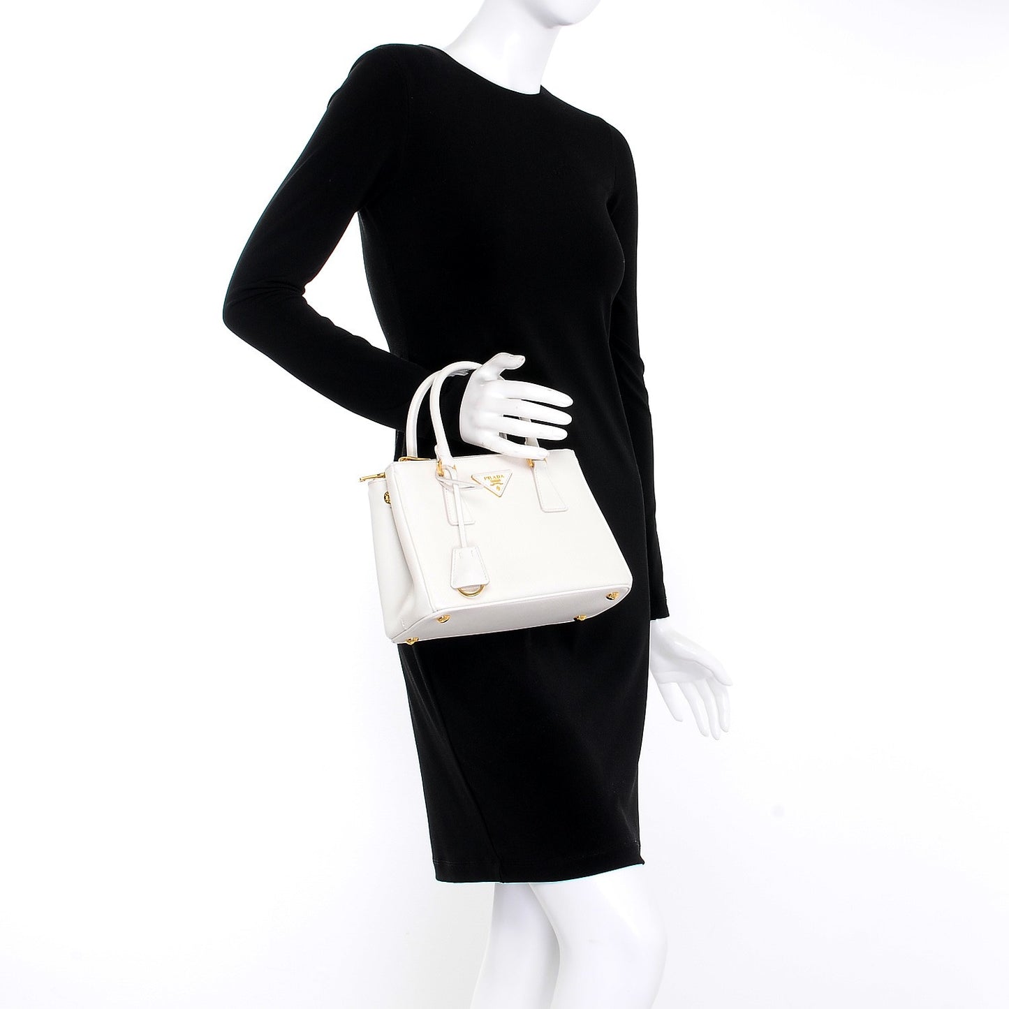 Saffiano Lux Small Galleria Double Zip Tote White