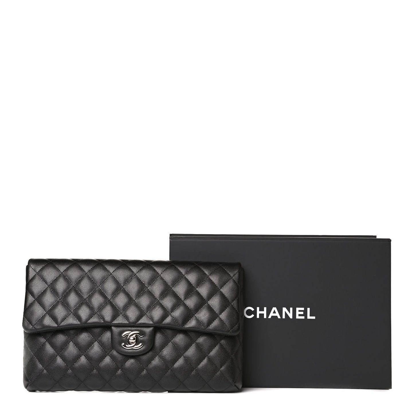 Caviar Quilted Flap Clutch Black