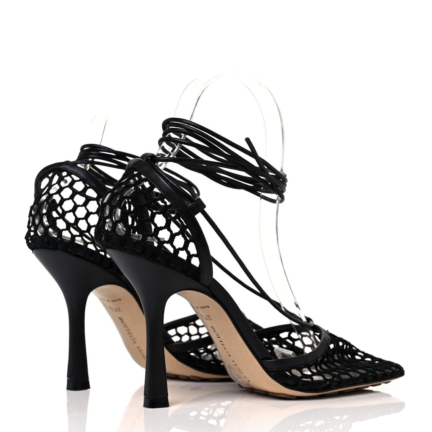 Mesh Nappa Stretch Ankle Tie Sandals 37.5 Black