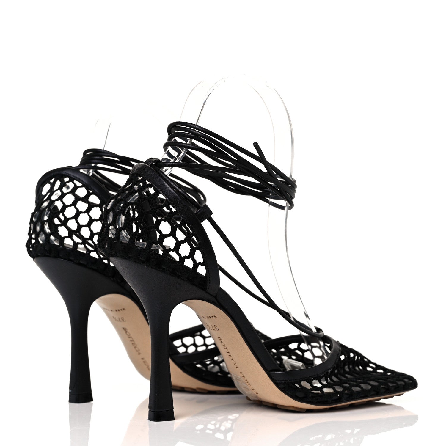 Bottega Veneta Mesh Nappa Stretch Ankle Tie Sandals 37.5 Black 4 of 8