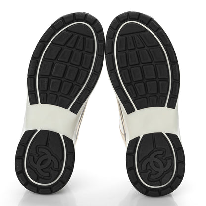 Chanel Fabric Laminated Calfskin CC Sneakers 37 White Gold Silver 6 of 10