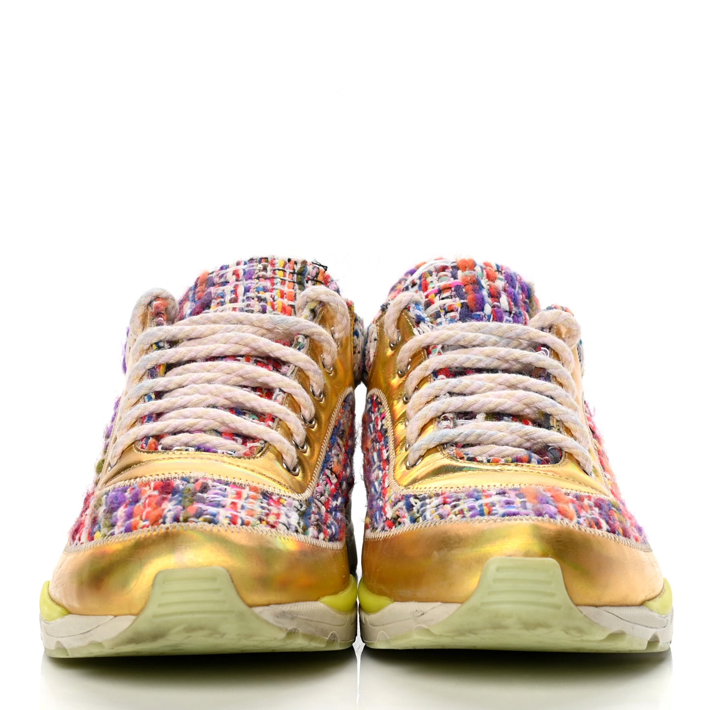 Tweed Lambskin Runway Sneakers 39 Silver Multicolor