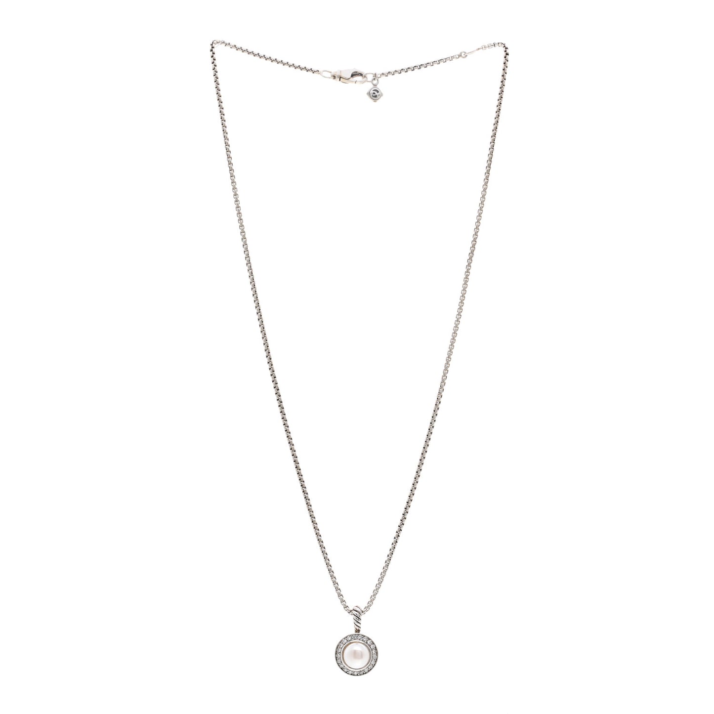 Sterling Silver Diamond Pearl 8mm Cerise Pendant Necklace
