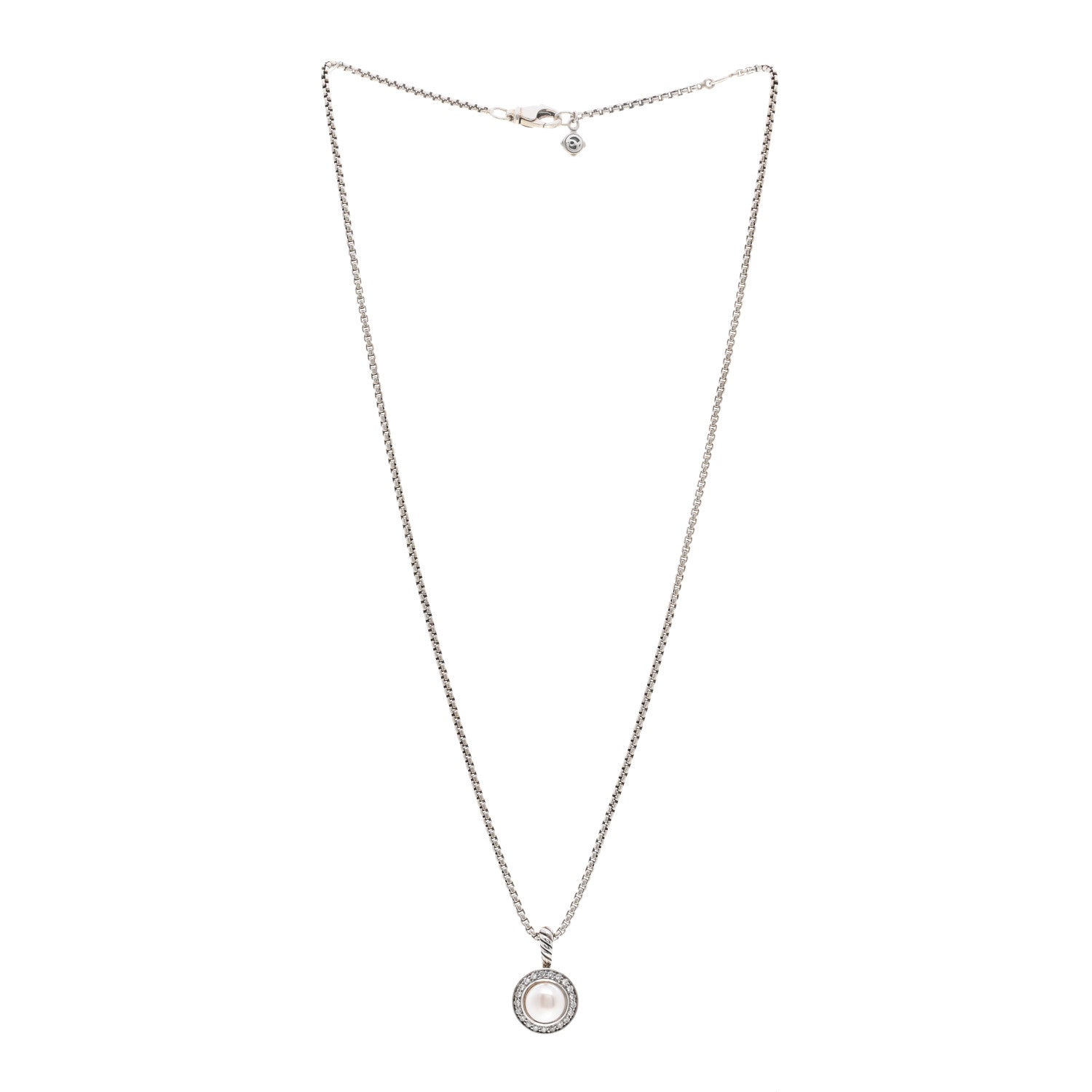 David Yurman Sterling Silver Diamond Pearl 8mm Cerise Pendant Necklace 3 of 4