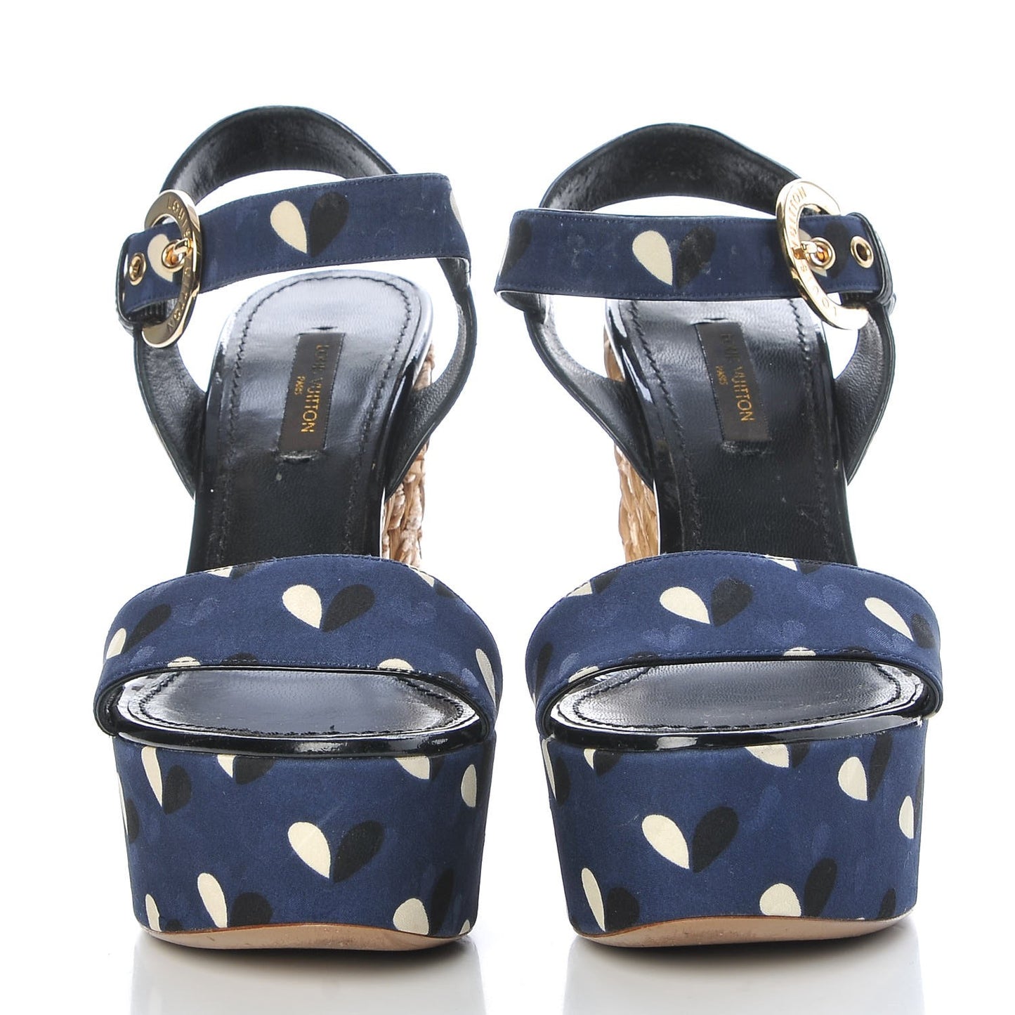 Raffia Canvas Hearts Tuileries Wedge Sandals 36 Blue