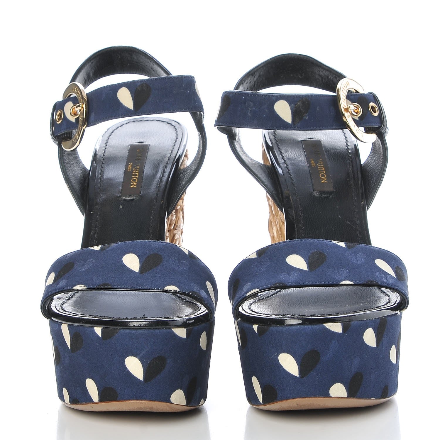 Louis Vuitton Raffia Canvas Hearts Tuileries Wedge Sandals 36 Blue 2 of 20