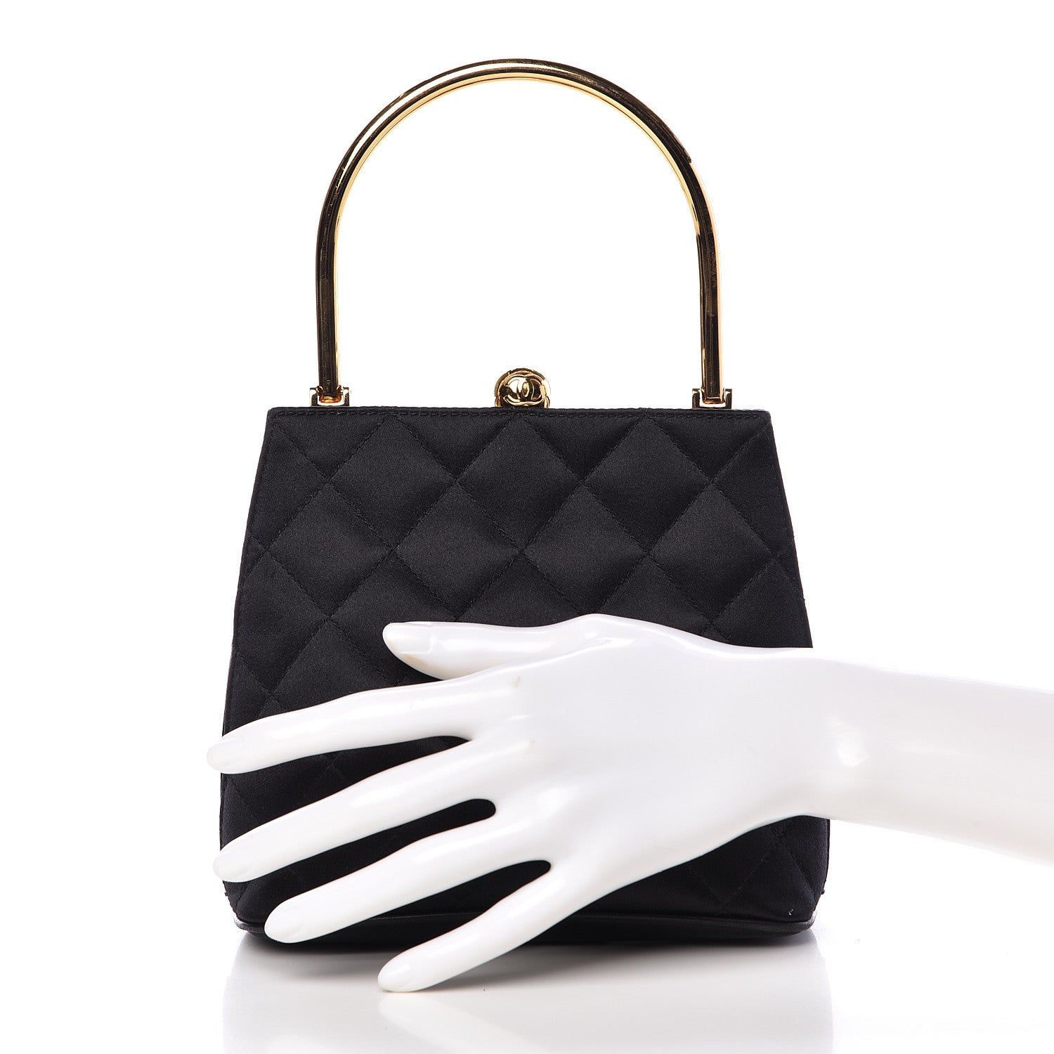 Chanel Satin Quilted Evening Bag Black 3 of 16