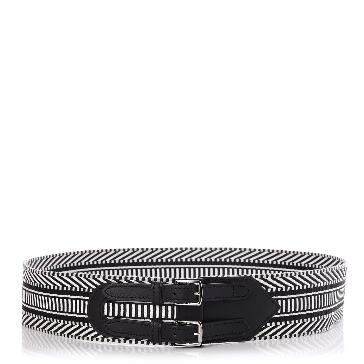 Hermes Toile Sombrero 50mm Cavale Belt 80 Noir Ecru 1 of 5