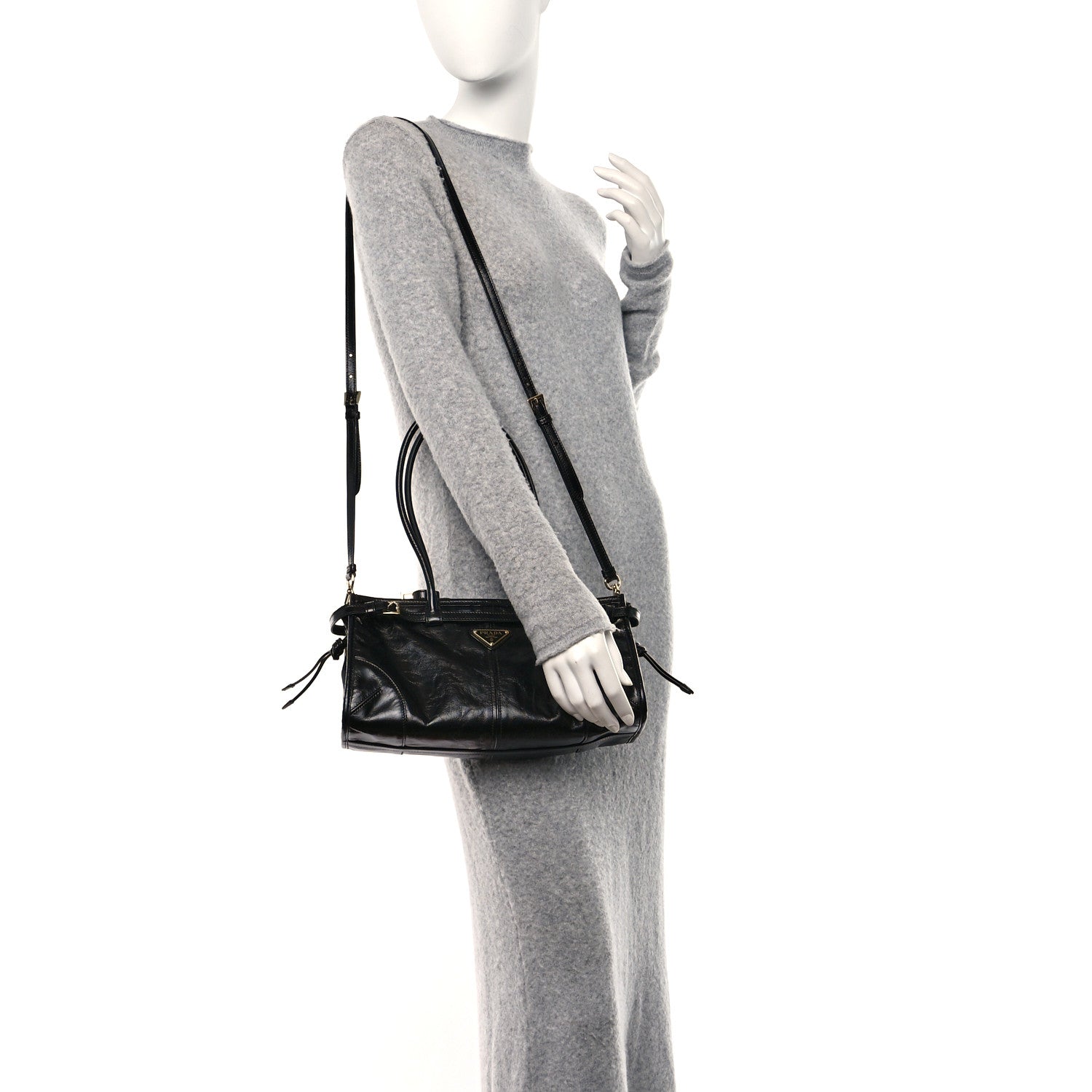 Prada Shiny Nappa Medium Shoulder Bag Black 3 of 9