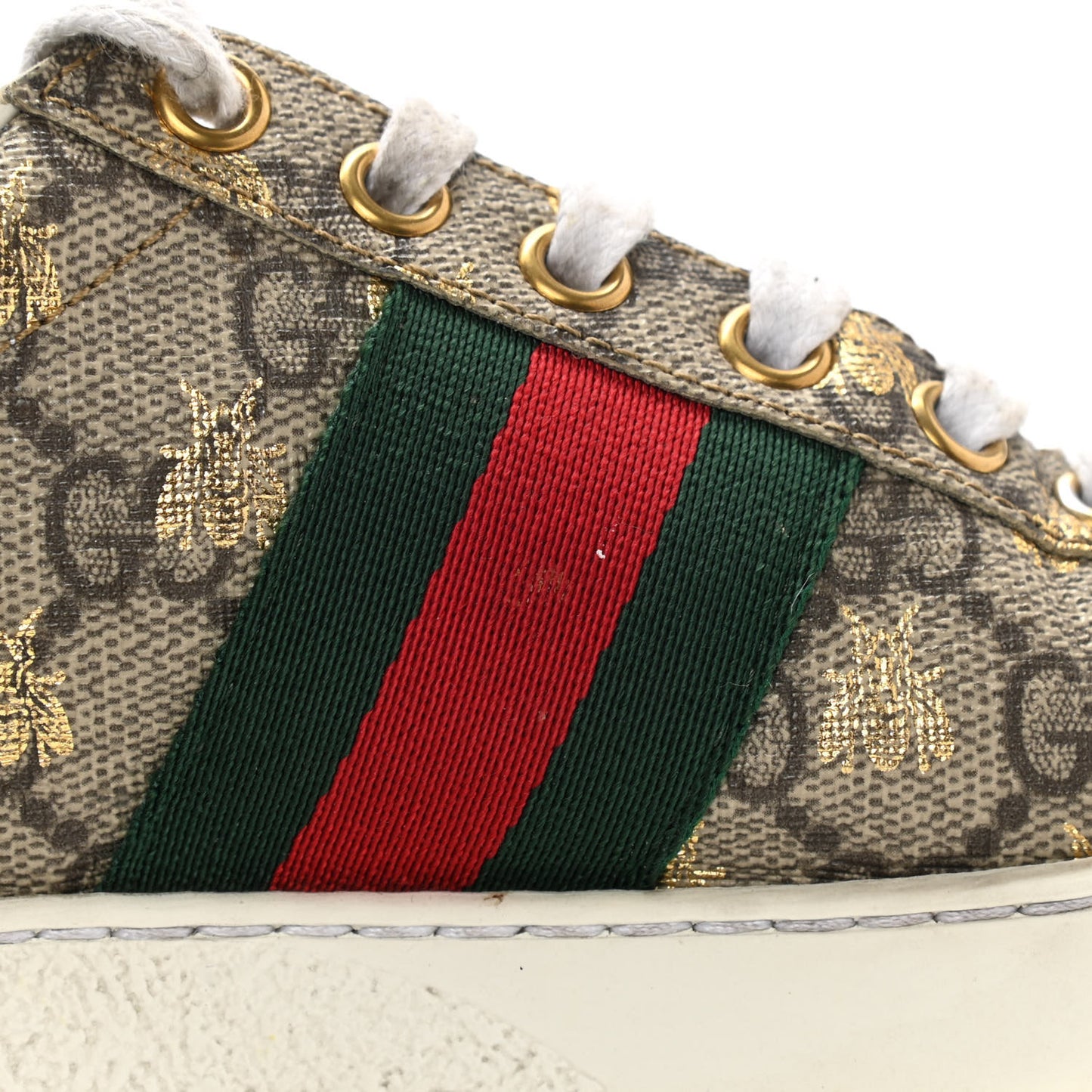 GG Supreme Monogram Bees Ayers Web Womens Ace Sneakers 35.5 Beige Oro Green Red