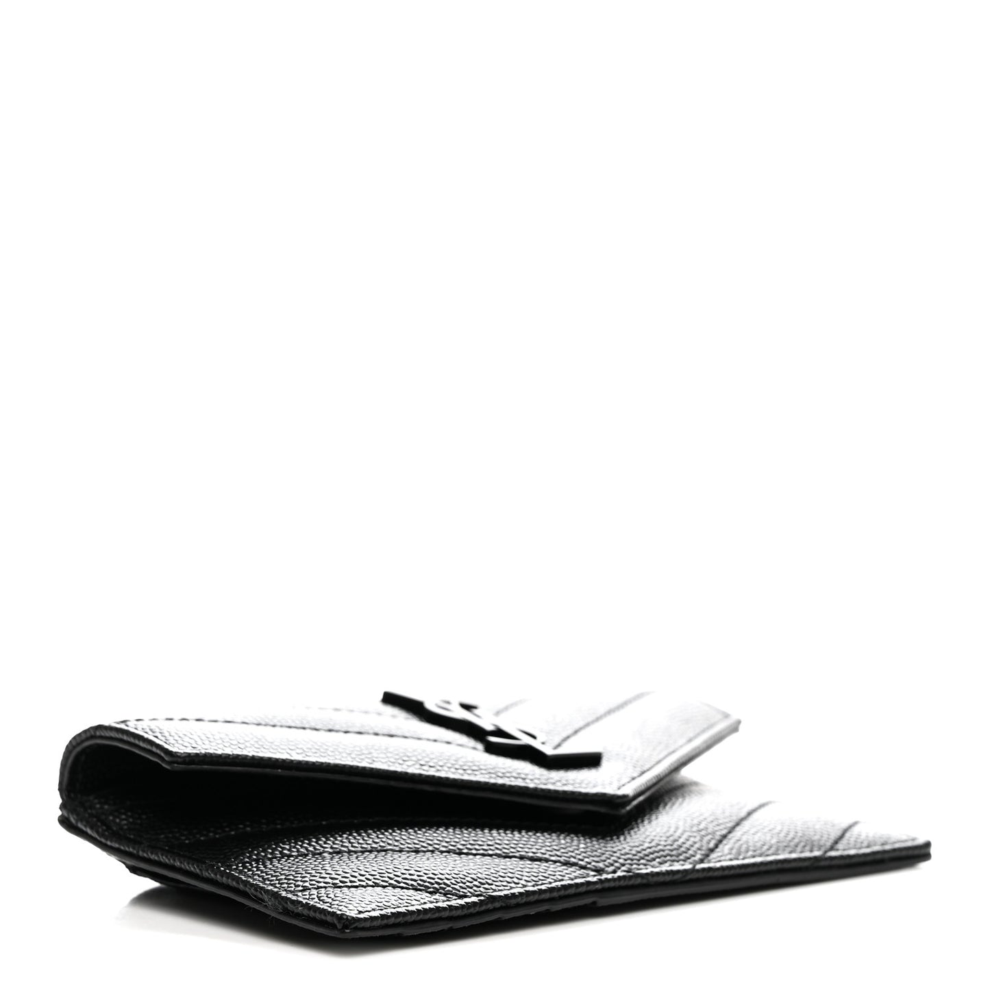 Grain De Poudre Matelasse Chevron Monochrome Flap Zippered Card Case Black