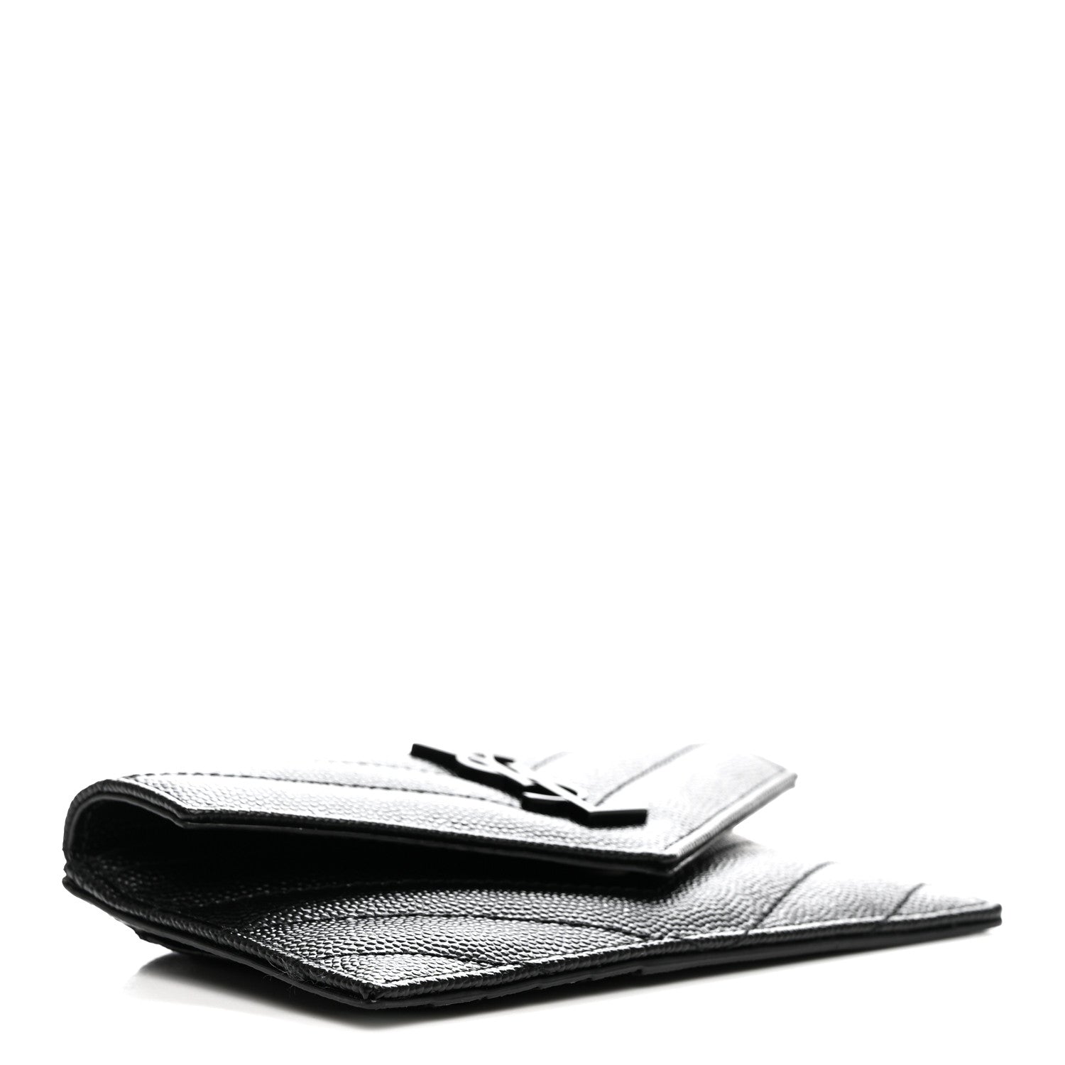 Saint Laurent Grain De Poudre Matelasse Chevron Monochrome Flap Zippered Card Case Black 4 of 7