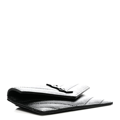 Saint Laurent Grain De Poudre Matelasse Chevron Monochrome Flap Zippered Card Case Black 4 of 7