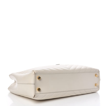 Saint Laurent Grain De Poudre Matelasse Chevron Monogram Shopping Bag White 4 of 20