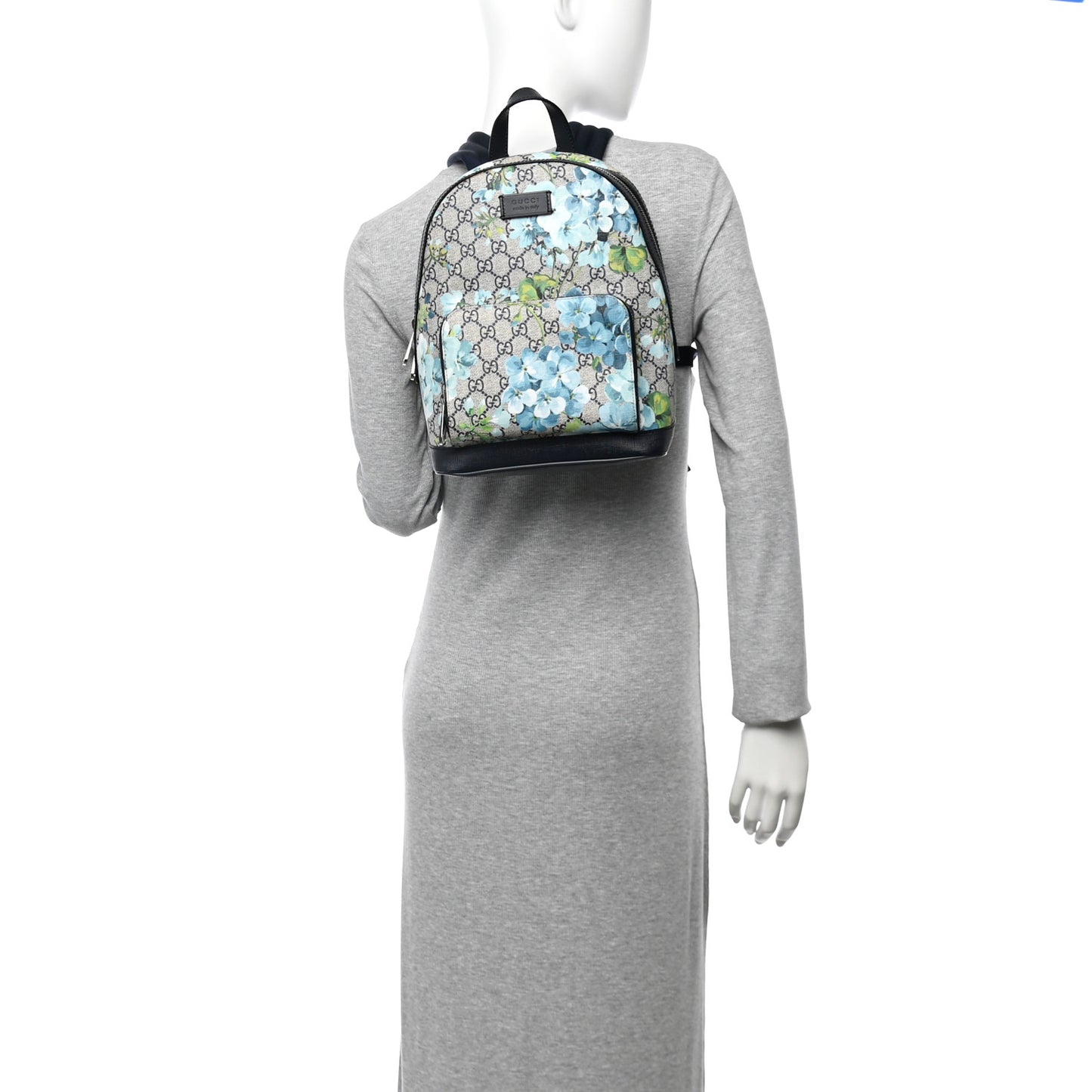 GG Supreme Monogram Blooms Small Day Backpack Blue