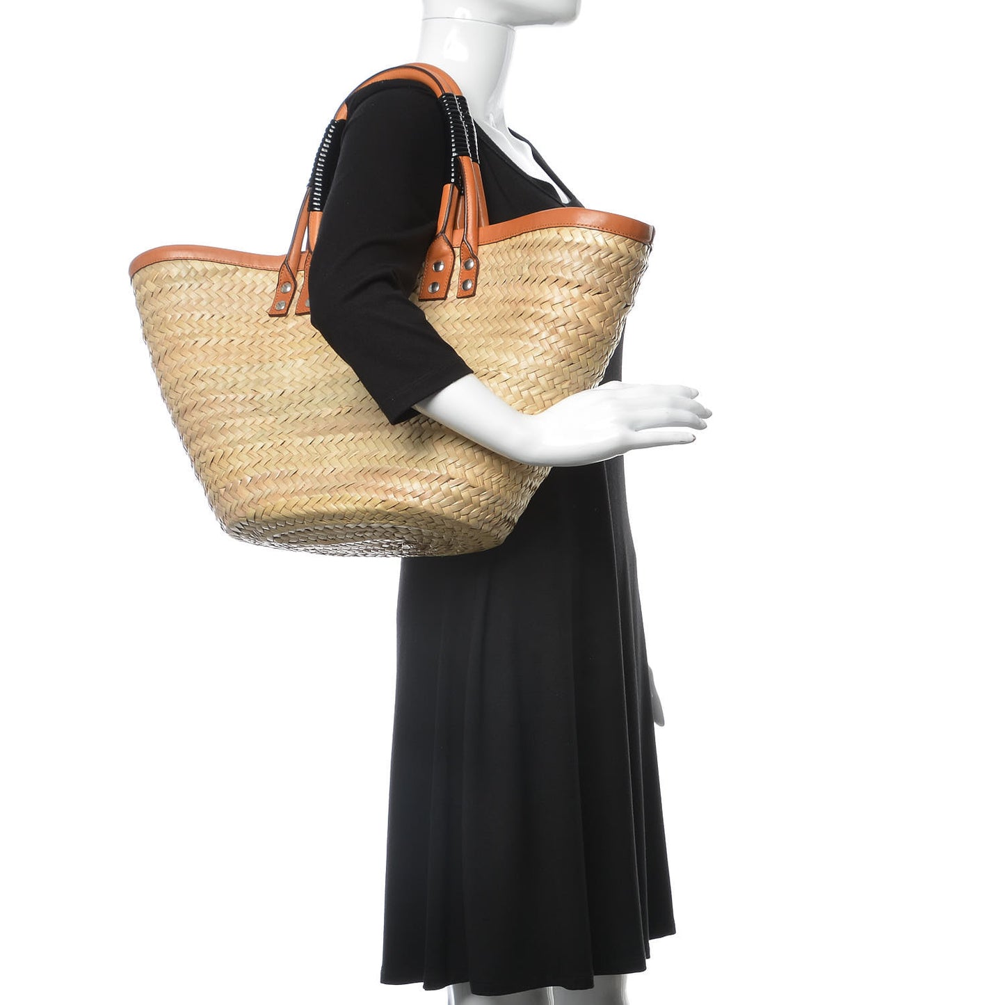 Straw Calfskin Medium Bistrot Panier Tote Natural Black